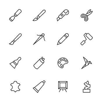 Line Icon Set of Popular Art and Craft Tool vector