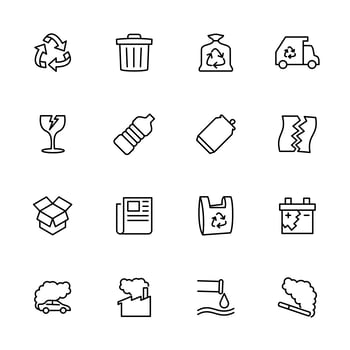 Line Icon Set of Recycle, Rubbish, Pollution vector