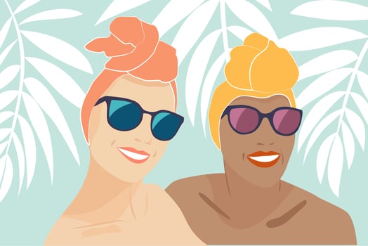 Summer Selfie Happy Smiling Girlfriends with Turbans vector