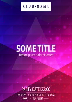 Blue and pink party poster with polygonal geometric texture vector