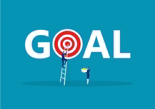 Busuiness manclimbing ladder to goal vector