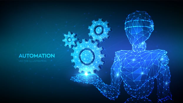 3d low polygonal robot holding gears vector