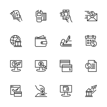 Payment methods related line icon set.  vector