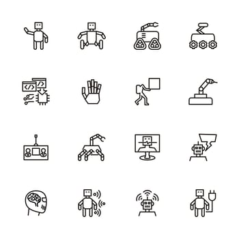 Robot, artificial intelligence, automation line icon set. vector