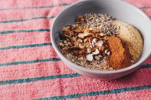 Oats in ceramic bowl photo