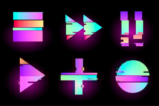 Set of abstract neon glitter effect retro buttons vector