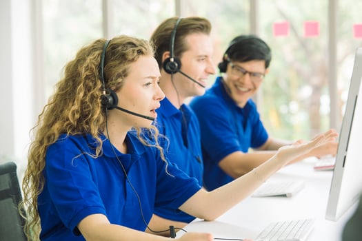 Side view of a group of call center workers photo