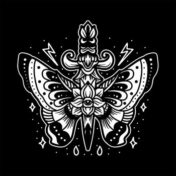 Butterfly dagger tattoo design vector