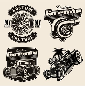 Set of hot-rod themed vector illustrations