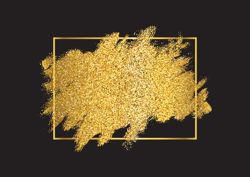 Gold glitter background with metallic golden frame vector