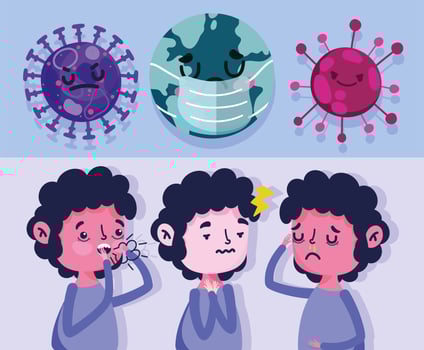 World with mask and boy with symptoms vector