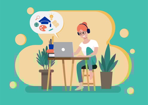 Woman studying online course vector