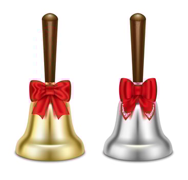Golden and silver bells with red bows vector