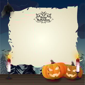 Halloween parchment with pumpkins and candles vector