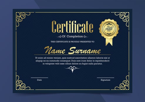 Luxury blue and gold certificate template vector