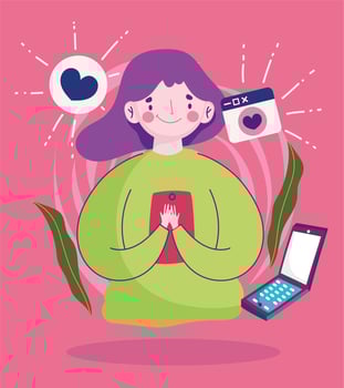 Young Woman Using Smartphone Talking Bubble Love Cartoon vector
