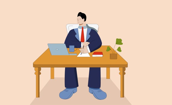 Cartoon business man working on laptop at workplace vector