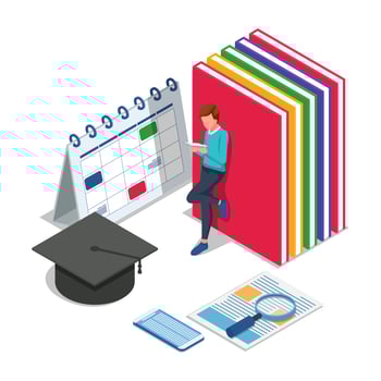 Male with calendar, books, graduation cap vector