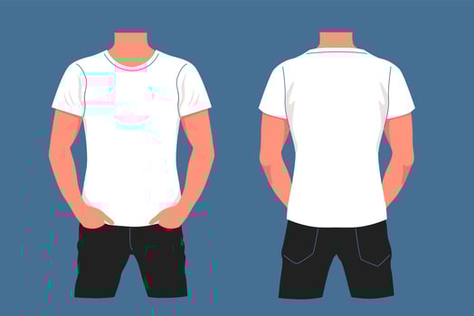 Cartoon white t shirt mockup on male body vector