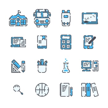School elements filled outline icon set vector