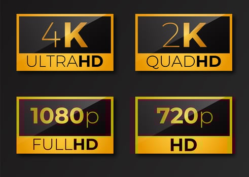 Pack of video dimensions HD icons 4K 2K 1080p 720p vector