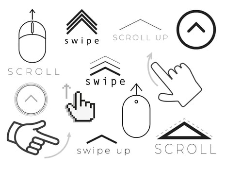 Various swipe and scroll-up black icons vector