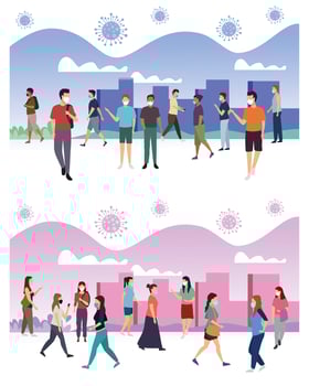 People Wearing Medical Masks in the Park and City vector
