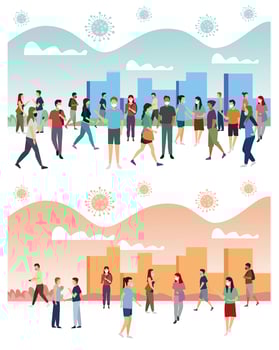 Group of People Wearing Medical Masks in the Park and City vector