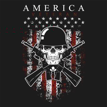 Grunge style America veteran skull and flag design vector