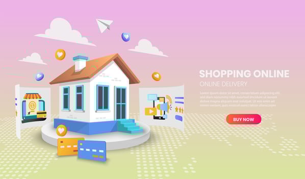 Shopping online from home website template vector