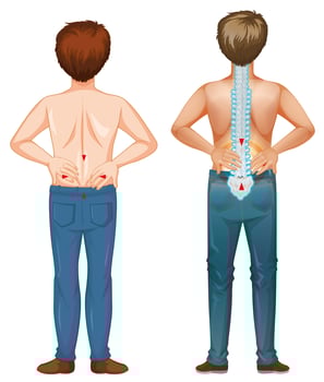 Men showing pain spot in the back vector