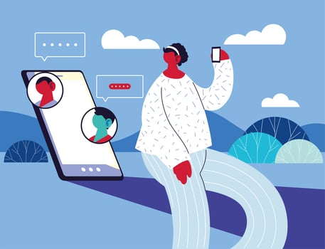 Woman with smartphone chatting vector