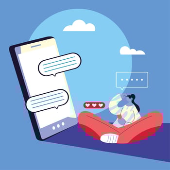 Woman with smartphone device chatting vector
