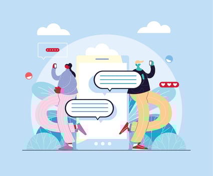 Man and woman with smartphone chatting vector