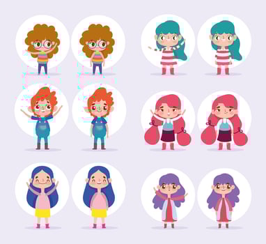 Set of little kids with different poses vector