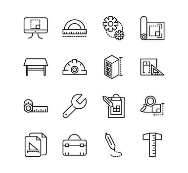 Architecture and construction line icons set vector