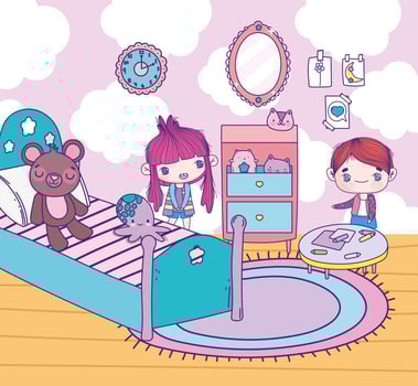 Anime girl and boy in a bedroom playing vector