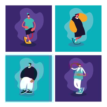 Set of men with surgical mask vector