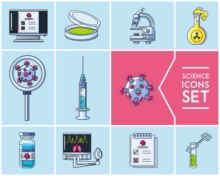 Science icons set and laboratory research vector