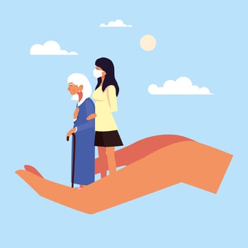 Young woman taking care of old woman vector