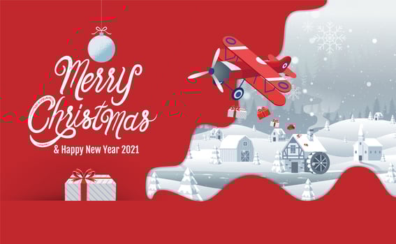 Merry Christmas winter landscape design with airplane vector