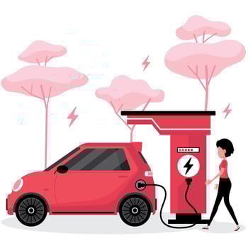 Woman charging electric car vector