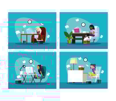 Set of four women working at home vector