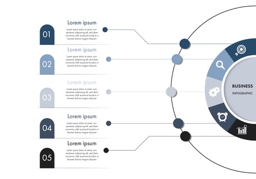 Blue and white circle business infographic template vector