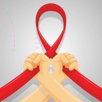 Two hands grabbing red ribbon vector