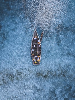 Aerial of people in boats on water photo
