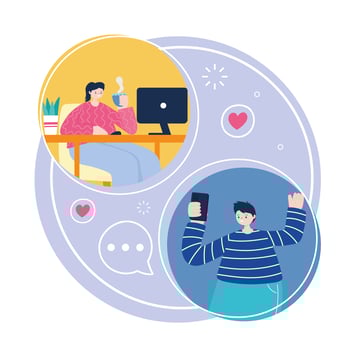 Young man and woman connecting online vector