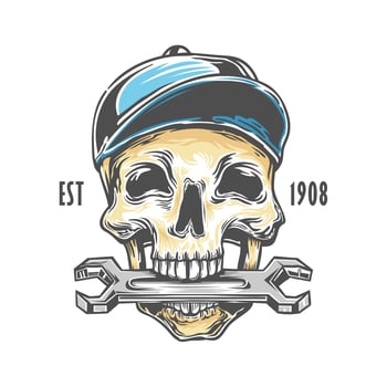 Skull Mechanic Biting Wrench vector