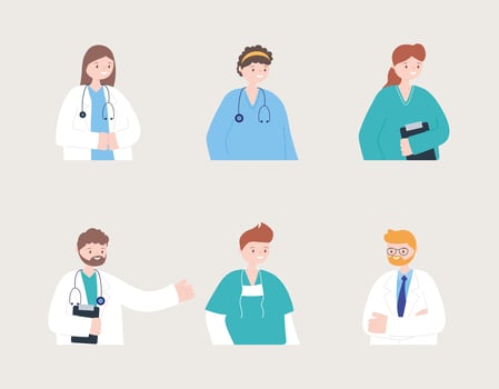 Six doctors, nurses, and physicians staff busts vector