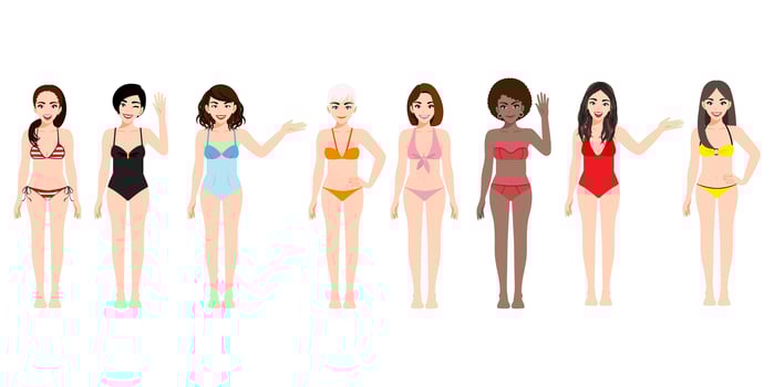 Female cartoon characters in swimming suits vector